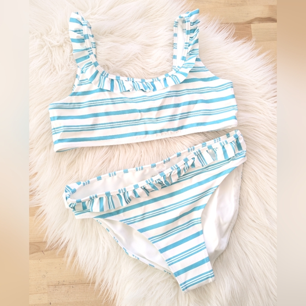 {Vineyard Vines} Striped Blue and White Bikini Set: Whale Flamingo
